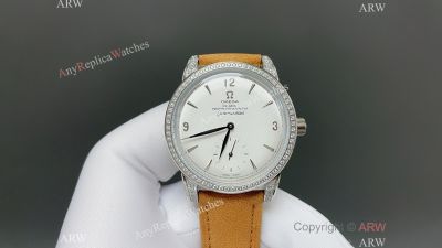 Omega Seamaster 8806 Movement 40mm Diamond Bezel Brown/Black Leather Band 316L Steel Watch